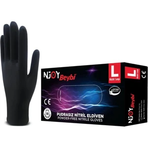 Beybi Njoy Nitril Siyah Pudrasız Eldiven 100' Lü Paket Large