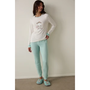 Gardenya Sleep-In Slogan Baskılı Bisiklet Yaka Uzun Kollu Pijama Takımı