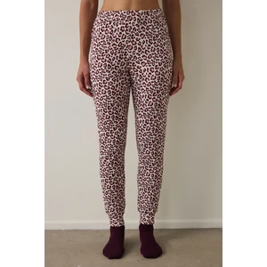 Bordo Leopar Desenli Pijama Altı