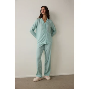 Mint Sleep-In Yıldız Desenli Gömlek Yaka Uzun Kollu Pijama Takımı