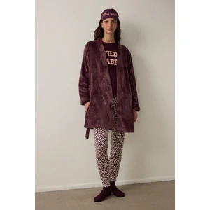 Bordo Bağlama Detaylı Sabahlık