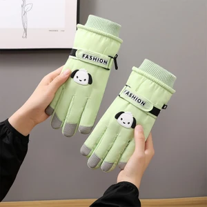 Beyaz Sevimli Pacha Köpek Elnleri Sonbahar ve Kış Sıcak Dokunmatik Ekran Soğuk Geçirmez Su Geçirmez Artı Kadife Kalın Dış Mekan Bisiklet Elnleri (Yurt Dışından)