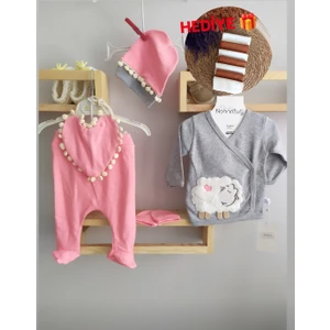 Minilkabebe Kuzu Nakışlı Hastane Çıkış Seti 5 Li pembe 7 li Ağız Mendili HEDİYELİ