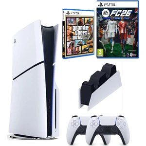 Playstation 5 Slim +2.kol Dualsense +Şarj Istasyonu +Ps5 FC26 + Gta V ( Ithalatçı Garantili)
