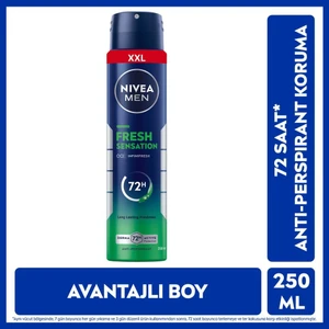 Men Erkek Sprey Deodorant Fresh Sensation 250ML, 72 Saat Anti-Perspirant Ter Koruması, Avantajlı Boy