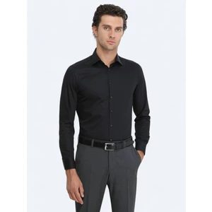 Siyah Düz Slim Fit Dokuma Klasik %100 Pamuk Gömlek