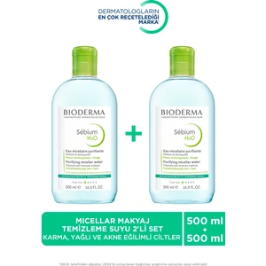 Sebium H2O Micellar Makyaj Temizleme Suyu 2'li Set Karma,Yağlı ve Akne Eğilimli Ciltler 500 ml