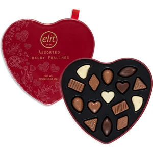 Elit Çikolata Luxury Pralines Çikolata Metal Kalp Kutu 160g Glutensiz