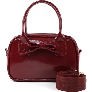 Kırışık Dokulu Bordo SHK217 Fiyonklu Suni Deri, Tek Bölmeli, Fermuarlı,kolon Askılı, El, Kol ve Omuz Çantası