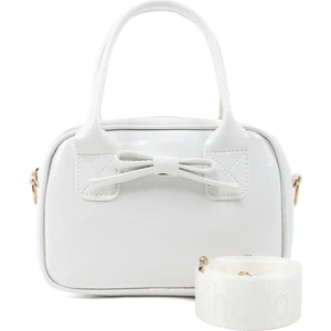Kırışık Dokulu Beyaz SHK217 Fiyonklu Suni Deri, Tek Bölmeli, Fermuarlı,kolon Askılı, El, Kol ve Omuz Çantası