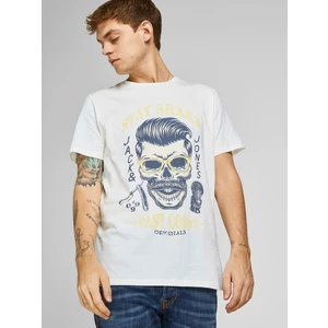 Jack & Jones 12205684_Jordome Tee Bisiklet Yaka Standart Kalıp Baskılı Kırık Beyaz Erkek T-Shirt