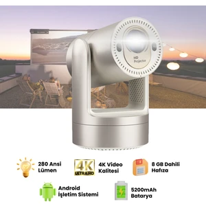 Apollon Hy7 Bataryalı Projeksiyon Cihazı Taşınabilir 4K Destekli 1080P Android Sistemli Projektör