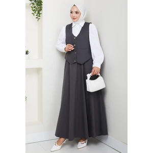 Ikili Gabardin Yelek Etek Takım 1400  - Antrasit