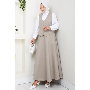 Ikili Gabardin Yelek Etek Takım 1400  - Taş