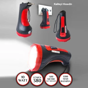Ultra Güçlü 1 Km Menzil El Feneri Şarjlı 10W Prekejtör Kambur Fener Işıldak Lamba Bekçi Polis Feneri