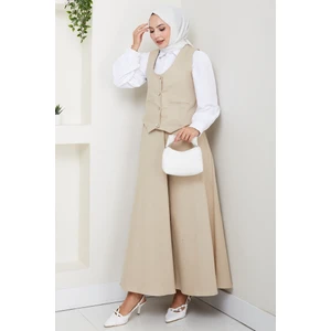 Ikili Gabardin Yelek Etek Takım 1400  - Bej