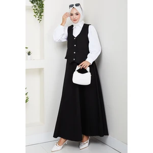 Ikili Gabardin Yelek Etek Takım 1400  - Siyah