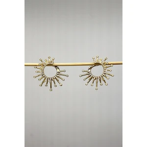 Vıp Çelik Zirkon Taş Işlemeli Güneş Model Küpe