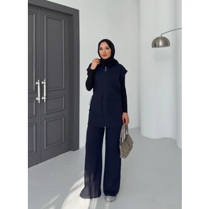 Kadın Siyah Yelek Pantolon Ikili Takım | %100 Pamuk | Rahat Kesim | Lastikli Bel | 4 Mevsim - Günlük