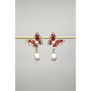 Vıp Çelik 14K Altın Kaplama Incili Kelebek Küpe