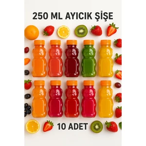 10 Adet Ayıcık Şişe – Turuncu Kapaklı, Okul ve Piknik İçin Eğlenceli Çocuk Meyve Suyu Şişesi 250 ml