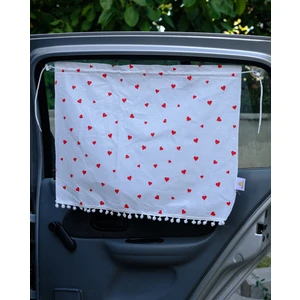 Araba Perdesi -Kalp Desenli Ponponlu Perde