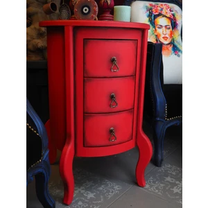 Kırmızı 3çekmece Vintage Komodin