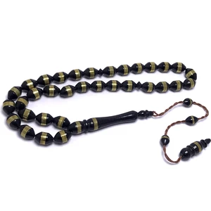 Sarmal Pirinç Işlemeli Arpa Kesim Siyah Kuka Tesbih Tespih