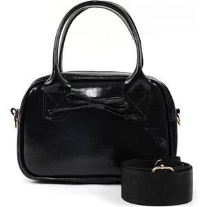 Kırışık Dokulu Siyah SHK217 Fiyonklu Suni Deri, Tek Bölmeli, Fermuarlı,kolon Askılı, El, Kol ve Omuz Çantası