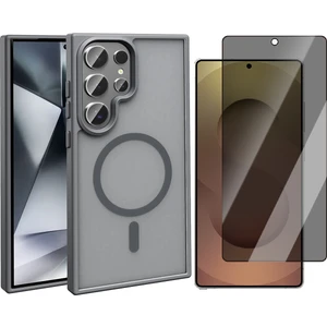 Galaxy S25 Ultra Kılıf Magsafe Şarj Özellikli Mat Arka Yüzey Zore Sio Kapak + Parmak İzi Okumalı Privacy Hayalet Ekran Koruyucu