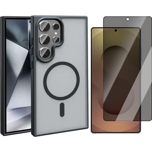 Galaxy S25 Ultra Kılıf Magsafe Şarj Özellikli Mat Arka Yüzey Zore Sio Kapak + Parmak İzi Okumalı Privacy Hayalet Ekran Koruyucu