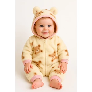 Baby Blue Kışlık Ayıcık Desenli Şapkalı Patiksiz Welsoft Tulum Pamuk