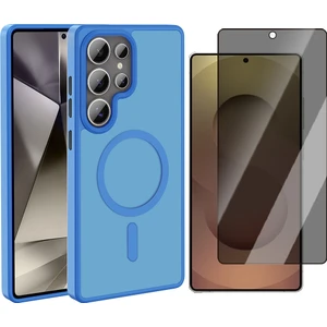 Galaxy S25 Ultra Kılıf Magsafe Şarj Özellikli Mat Arka Yüzey Zore Sio Kapak+ Parmak İzi Okumalı Privacy Hayalet Ekran Koruyucu