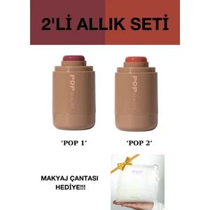 Pop Beauty Yanak ve Dudak Renklendirici Stick Allık Seti (2 Renk Allık ve Makyaj Çantası)