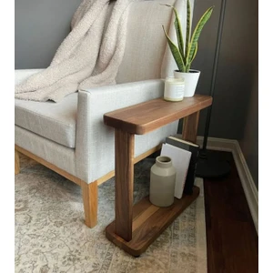 Ahşap Yan Sehpa, 2 Katlı Masif Sehpa