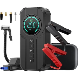 4'ü 1 Arada Şarjlı Akü Ateşleyici 150 PSI Lastik Şişirici Powerbank LED Işık 6V