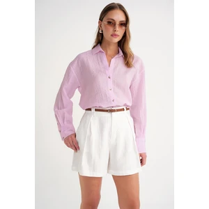 4642 Kadın Apoletli Kraşlı Gömlek Pembe