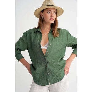 4642 Kadın Apoletli Kraşlı Gömlek Haki