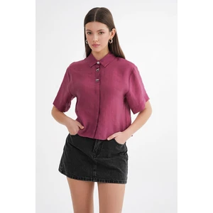 4663 Kadın Kombin Düğmeli Crop Gömlek Bordo