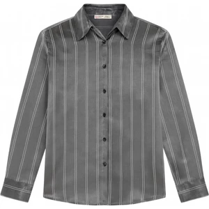 4594 Kadın Çizgili Saten Gömlek Antrasit