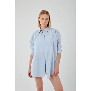 4053 Kadın Tek Cepli Oversize Basic Gömlek Bebe Mavi