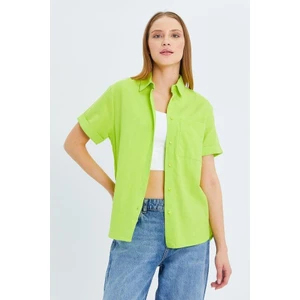 3950 Kadın Oxford Kısa Kollu Basic Gömlek Olive