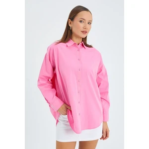 4618 Kadın Arkası Robalı Basic Gömlek Pembe