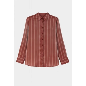 4594 Kadın Çizgili Saten Gömlek Bordo