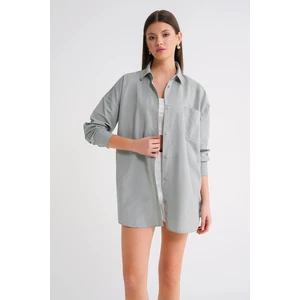 4053 Kadın Tek Cepli Oversize Basic Gömlek Mint