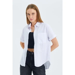 3950 Kadın Oxford Kısa Kollu Basic Gömlek Beyaz