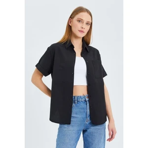 3950 Kadın Oxford Kısa Kollu Basic Gömlek Siyah