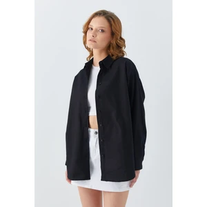 4621 Kadın Arkası Pileli Basic Gömlek Siyah