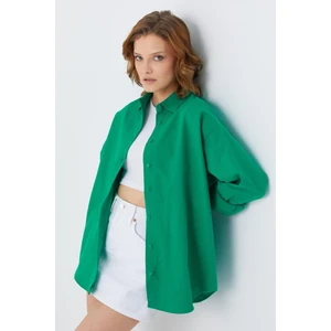 4621 Kadın Arkası Pileli Basic Gömlek Yeşil