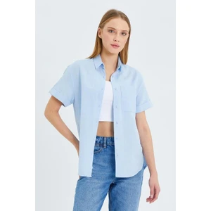 3950 Kadın Oxford Kısa Kollu Basic Gömlek Bebe Mavi